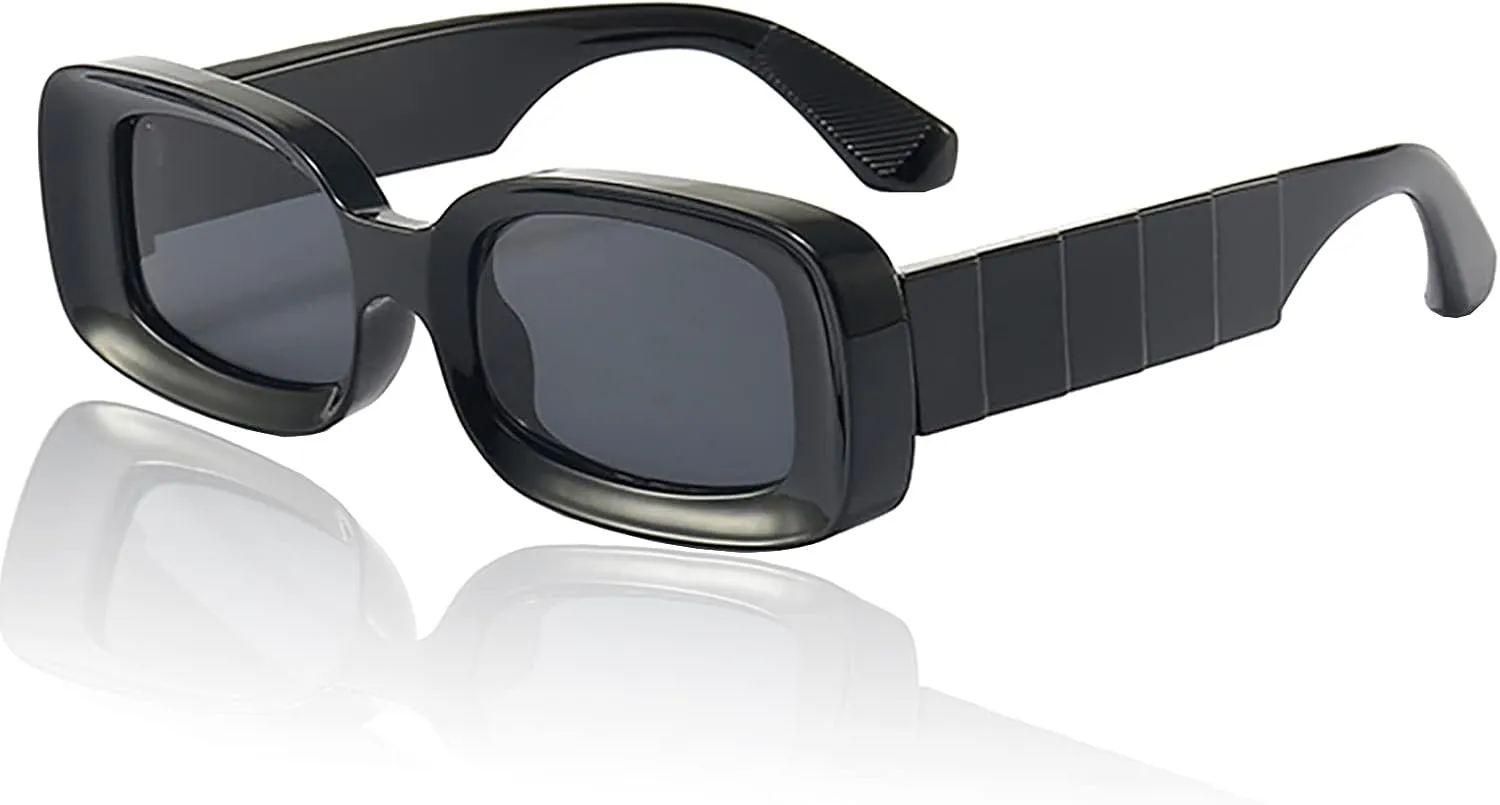 Trendy Rectangle Sunglasses for Women Men Fashion Chunky Thick Rectangular Sun Glasses