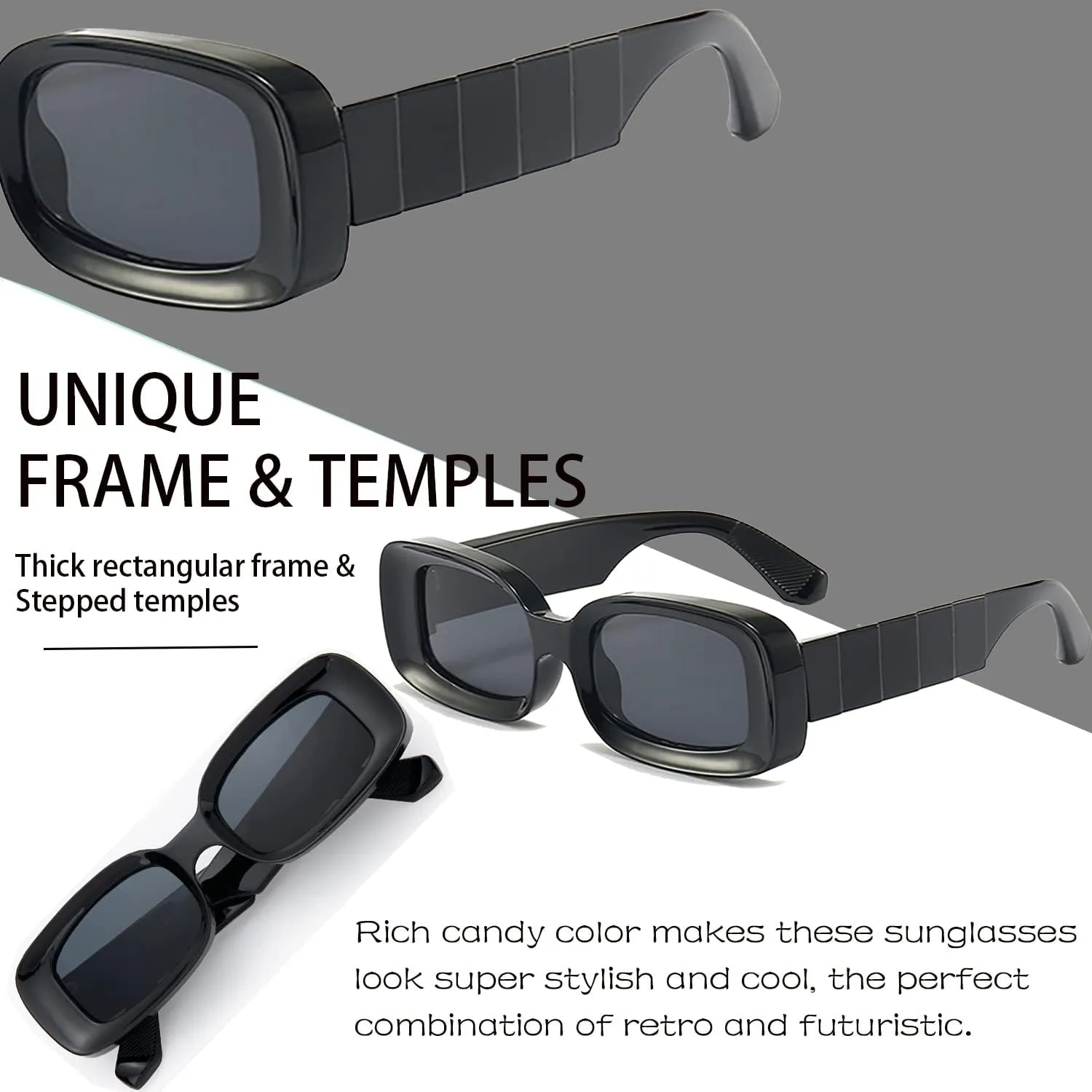 Trendy Rectangle Sunglasses for Women Men Fashion Chunky Thick Rectangular Sun Glasses