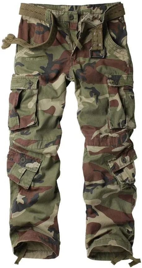 TRGPSG Cargo Pants for Men, Cotton Camo Casual Pants, Relaxed Fit Work Pants with Multi-Pocket