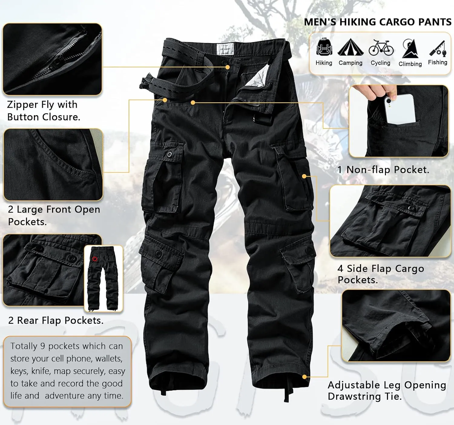 TRGPSG Cargo Pants for Men, Cotton Camo Casual Pants, Relaxed Fit Work Pants with Multi-Pocket