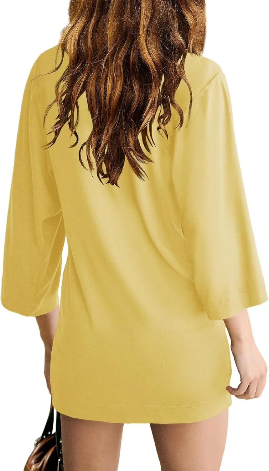 Tshirt Dress Women 3/4 Sleeve Crewneck Mimi Dresses Fit Slit Tee Dress Summer Casual Solid Color Dresses 2025