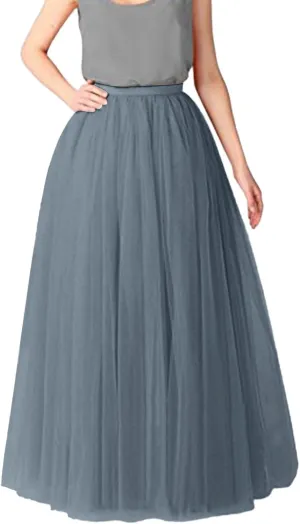 Tulle A-Line Maxi Skirts for Women Elastic Waisted Swing Tiered Mesh Pleated Long Skirt for Dancing