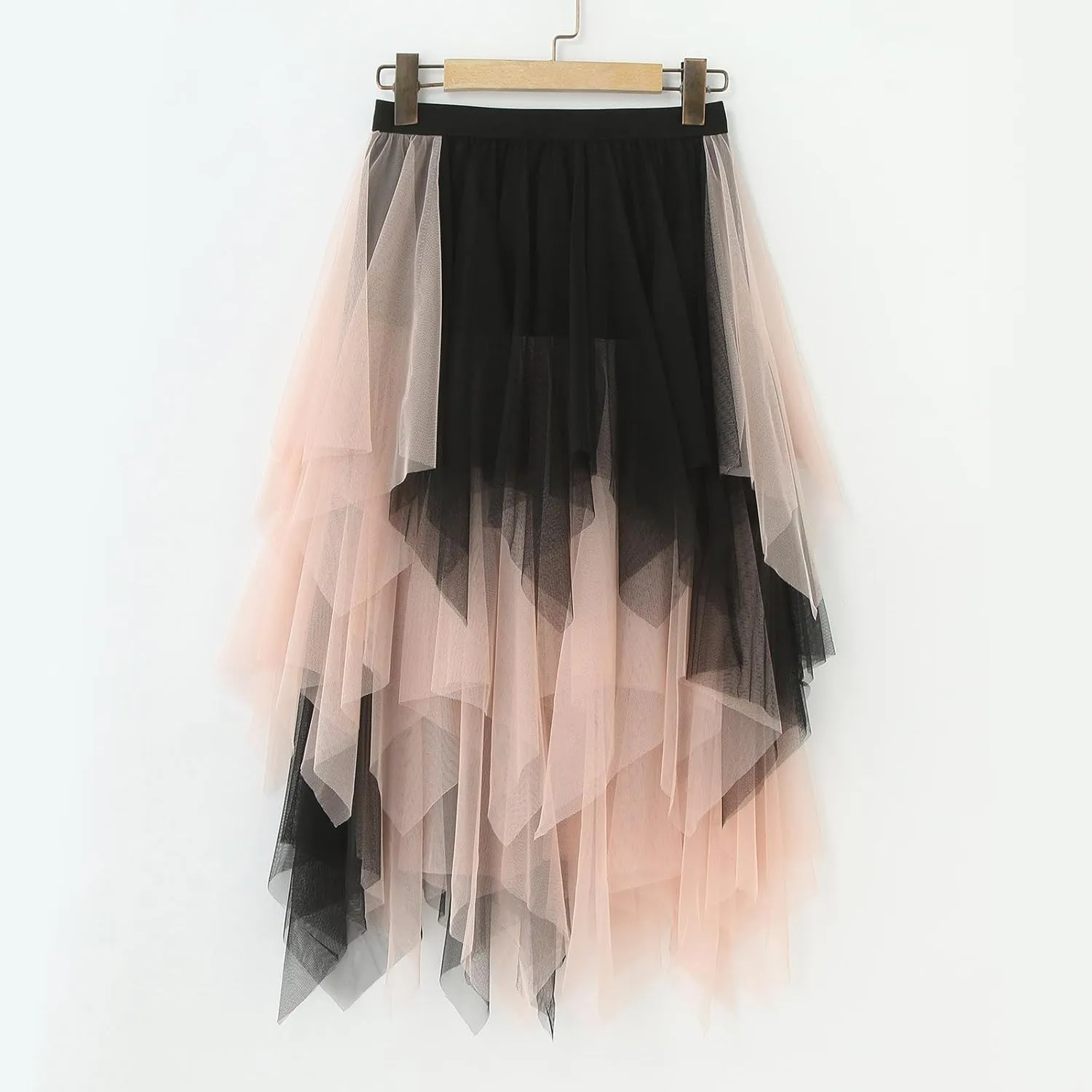 Tulle Midi Skirts for Women High Waisted Flowy Swing A Line Patchwork Asymmetrical Tiered Skirt