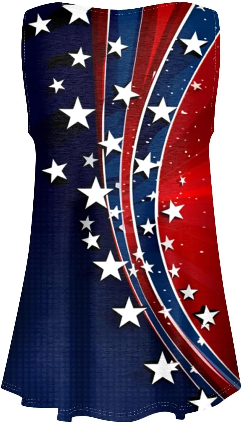 Tunic Tops Cool Sleeveless for Women Summer Print Round Neck Relaxed Fit Tank Tops Casual Cute Fashion Loose Tees