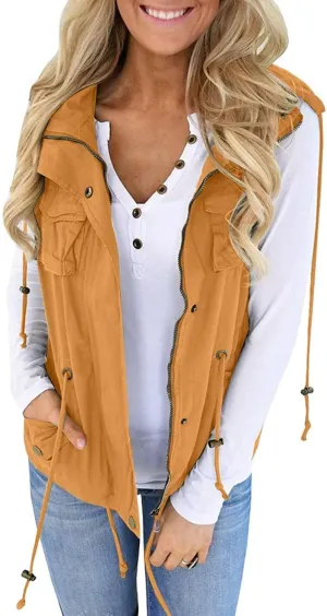 Tutorutor Womens Military Safari Camo Vest Utility Lightweight Sleeveless Hooded Drawstring Jackets with Pockets