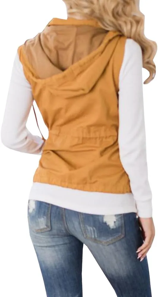 Tutorutor Womens Military Safari Camo Vest Utility Lightweight Sleeveless Hooded Drawstring Jackets with Pockets
