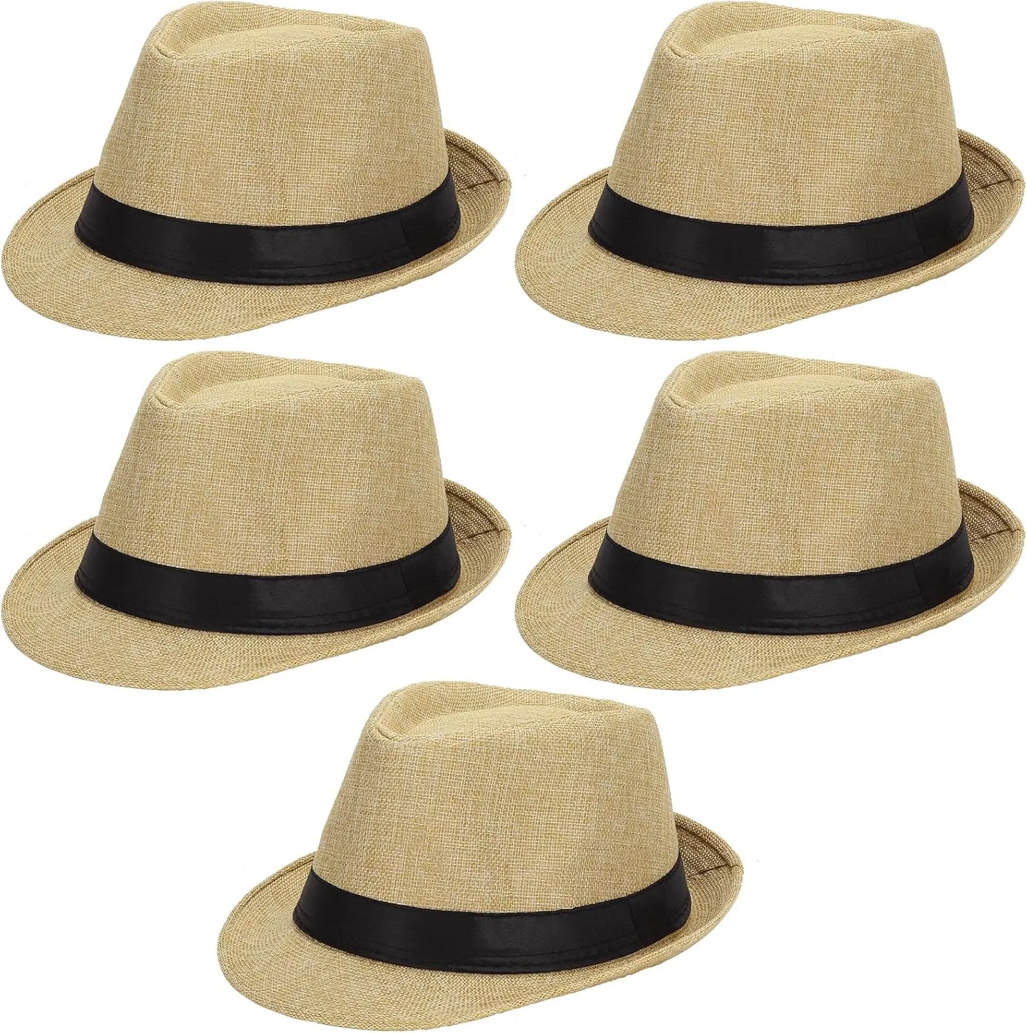 Ultrafun 5 Pack Short Brim Fedora Classic Summer Beach Sun Hat Panama Cap for Men Women