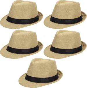 Ultrafun 5 Pack Short Brim Fedora Classic Summer Beach Sun Hat Panama Cap for Men Women