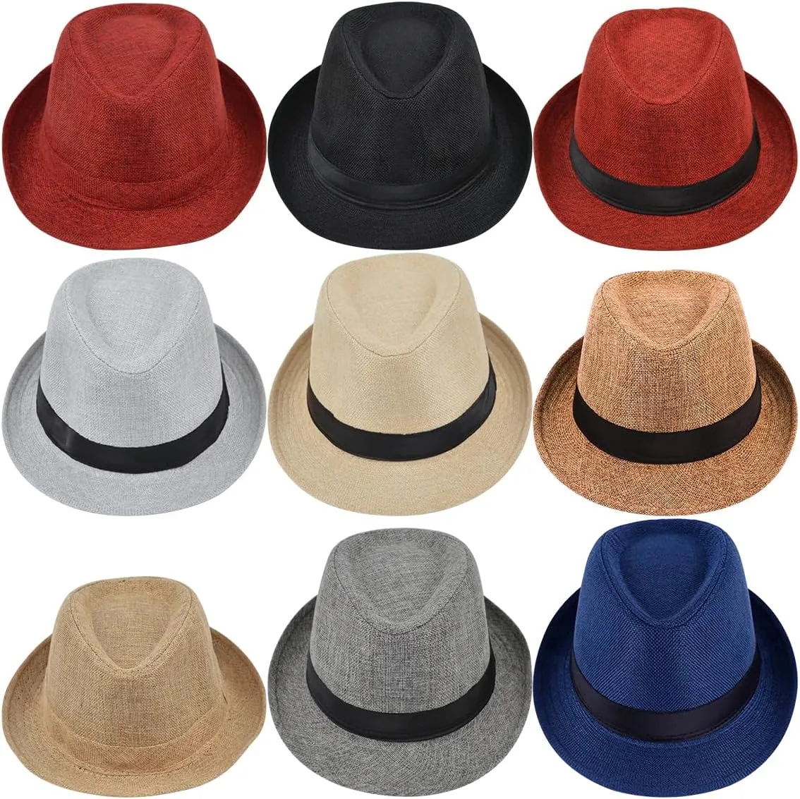 Unisex Linen Fabric Fedora Hat Short Brim Beach Panama Trilby Hats Panama Jazz Cap Hat Summer Sun Travel Hat for Men Women