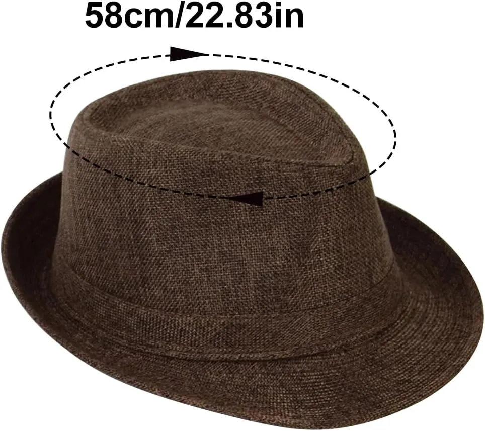 Unisex Linen Fabric Fedora Hat Short Brim Beach Panama Trilby Hats Panama Jazz Cap Hat Summer Sun Travel Hat for Men Women