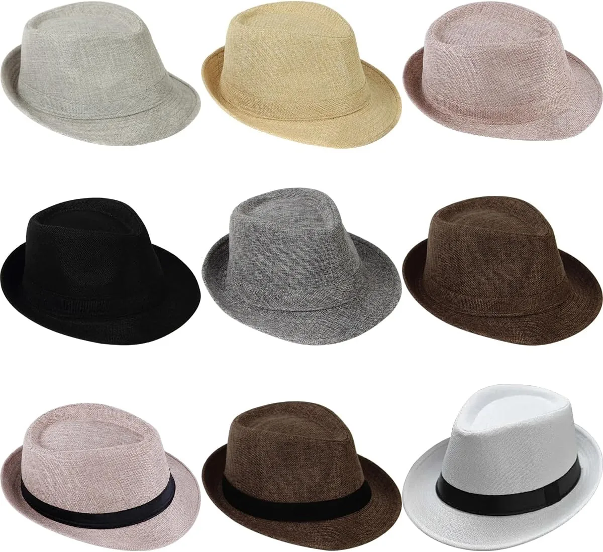 Unisex Linen Fabric Fedora Hat Short Brim Beach Panama Trilby Hats Panama Jazz Cap Hat Summer Sun Travel Hat for Men Women