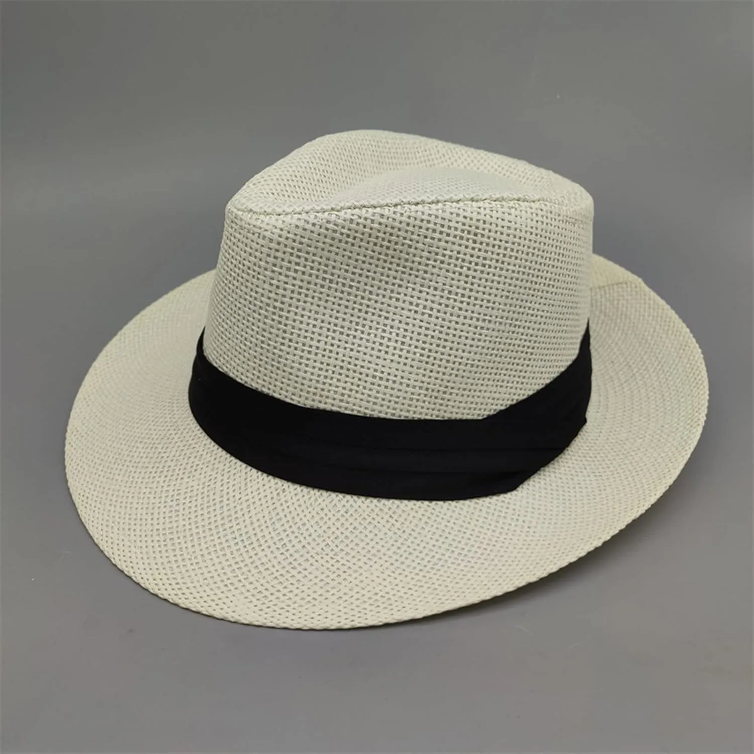 Unisex Men Women Panama Bowler Hat Wide Brim Straw Hats Sunscreen Breathable Jazz Sun Hat Church Hats