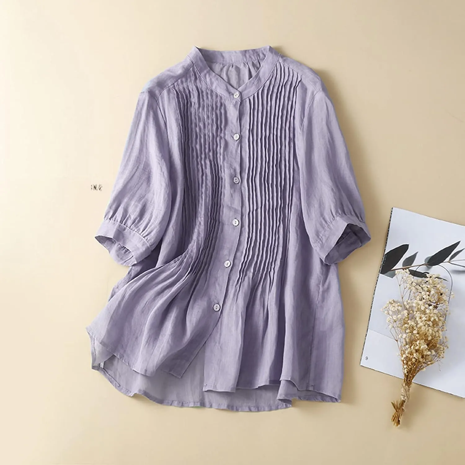 V Neck Linen Tshirts for Women Summer Fall 3/4 Dolman Sleeve Relaxed Fit Long Basic Tee Shirt Tops Women 2025 FN