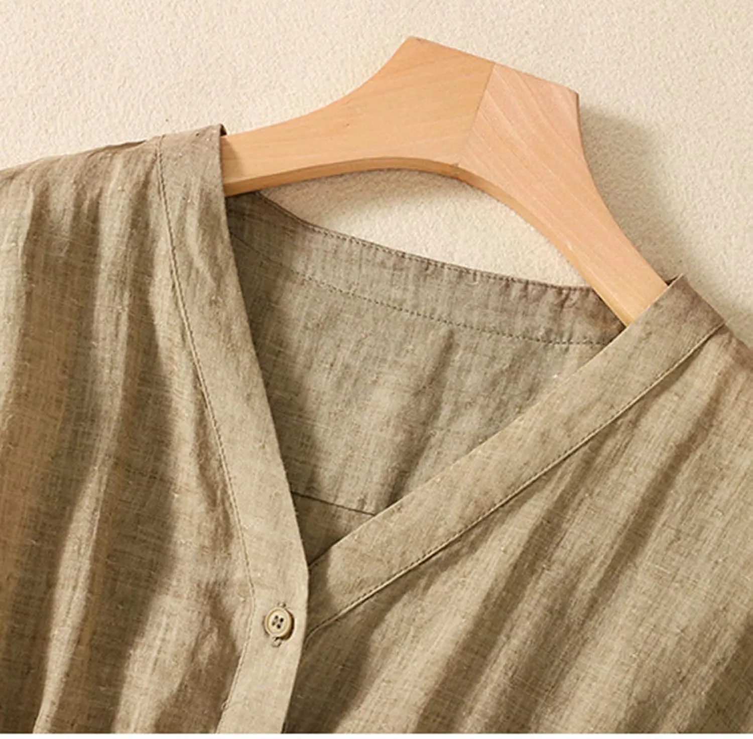 V Neck Linen Tshirts for Women Summer Fall 3/4 Dolman Sleeve Relaxed Fit Long Basic Tee Shirt Tops Women 2025 FN