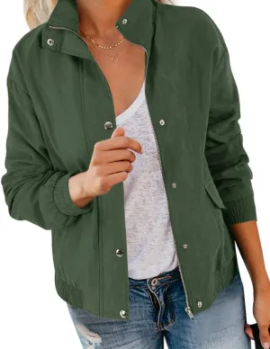 Valpweet Women'S Bomber Jacket Zip Up Casual Sweatshirts Jackets Long Sleeve Lightweight Loose Outwear