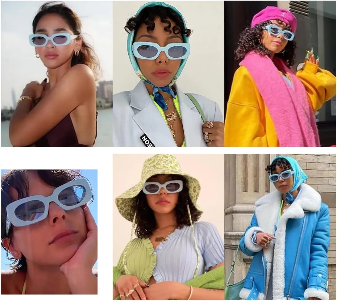 VANLINKER Rectangle Sunglasses for Women Retro Trendy Fashion Glasses Oval Lenses Narrow Thin Square Frame UV400 VL9624