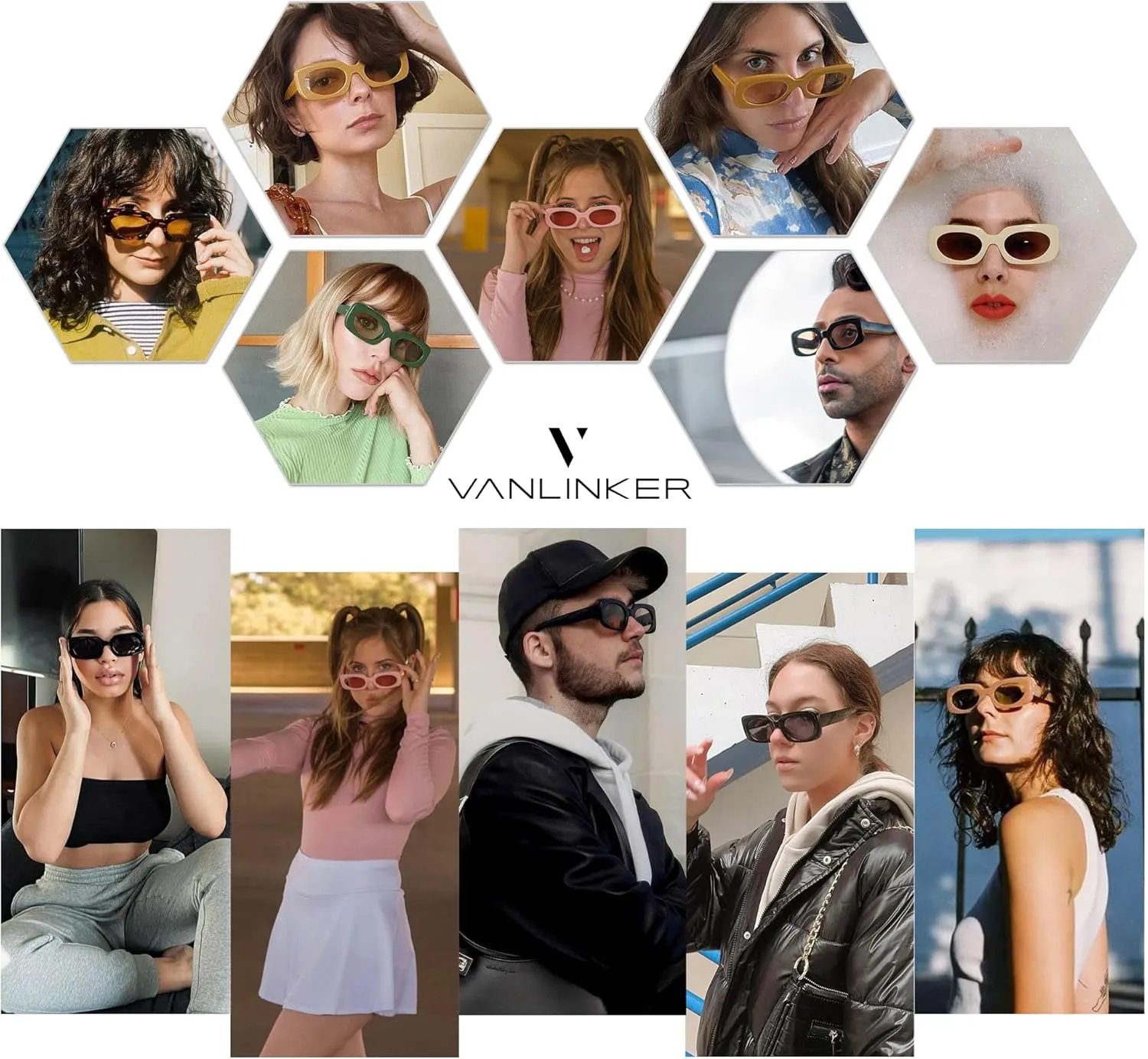 VANLINKER Rectangle Sunglasses for Women Retro Trendy Fashion Glasses Oval Lenses Narrow Thin Square Frame UV400 VL9624