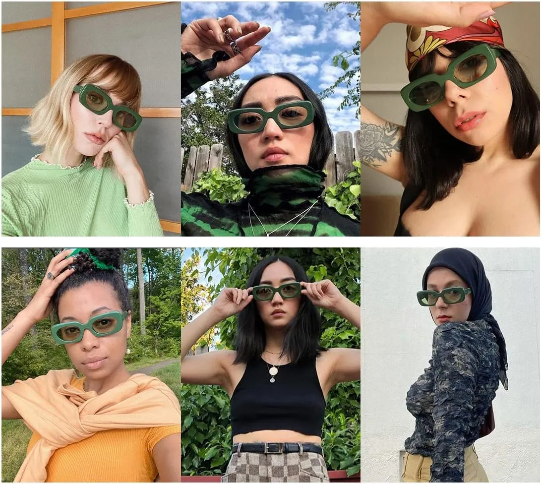 VANLINKER Rectangle Sunglasses for Women Retro Trendy Fashion Glasses Oval Lenses Narrow Thin Square Frame UV400 VL9624
