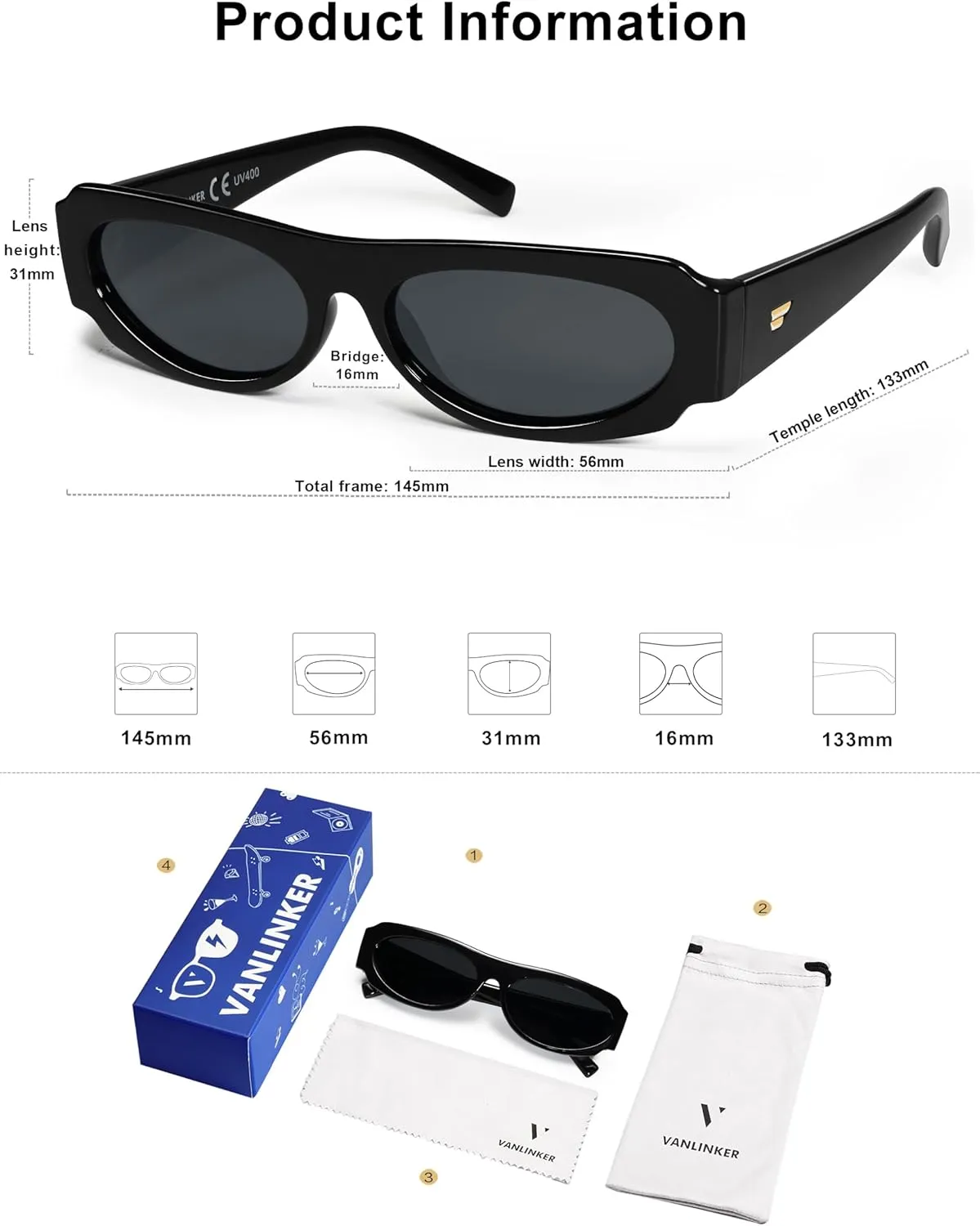 VANLINKER Trendy Retro 90s Sunglasses Womens Mens Vintage Oval Frame Polarized Small Shades VL9782