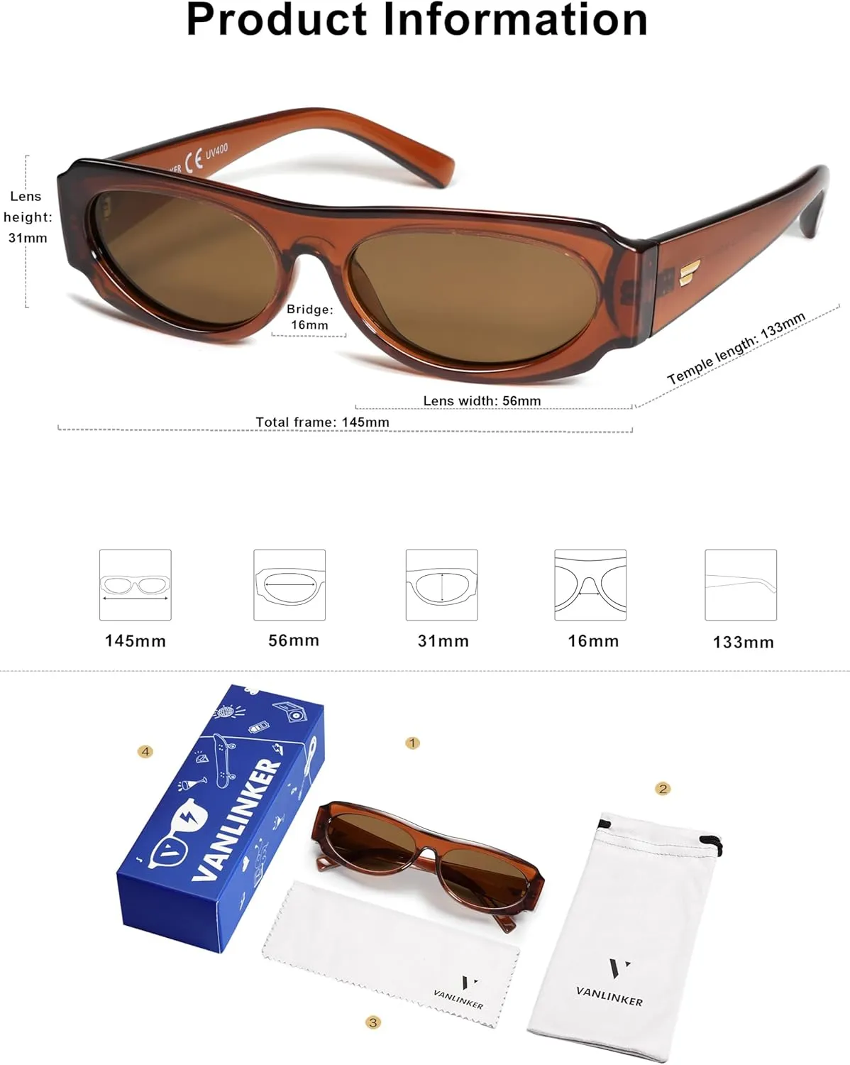 VANLINKER Trendy Retro 90s Sunglasses Womens Mens Vintage Oval Frame Polarized Small Shades VL9782