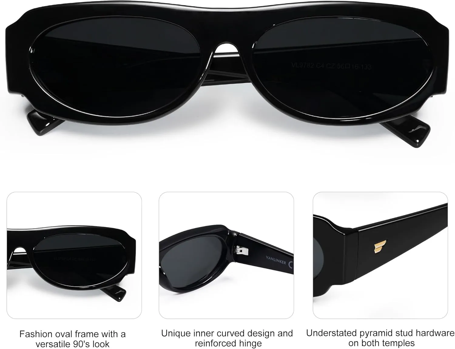 VANLINKER Trendy Retro 90s Sunglasses Womens Mens Vintage Oval Frame Polarized Small Shades VL9782