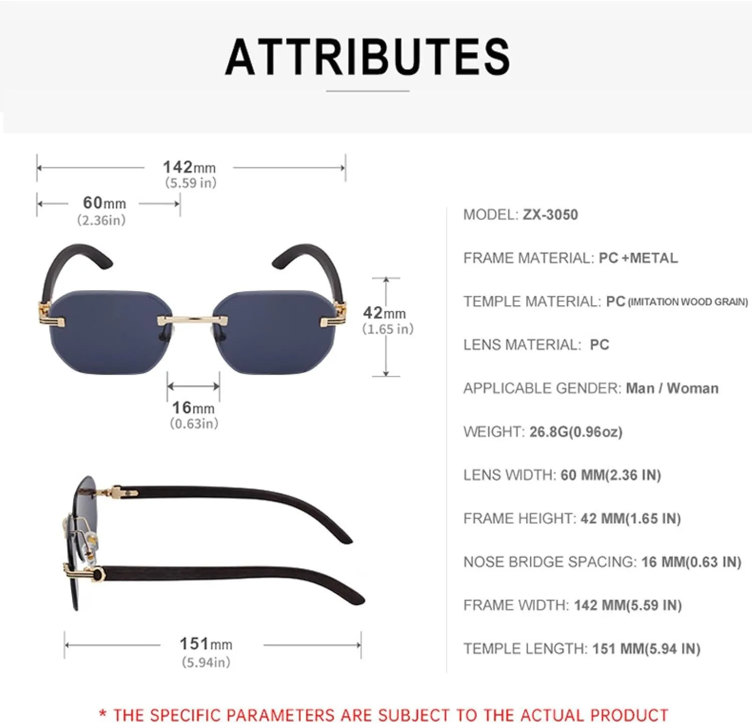 Vintage Rimless Sunglasses for Men Luxury Trendy Punk Uv400