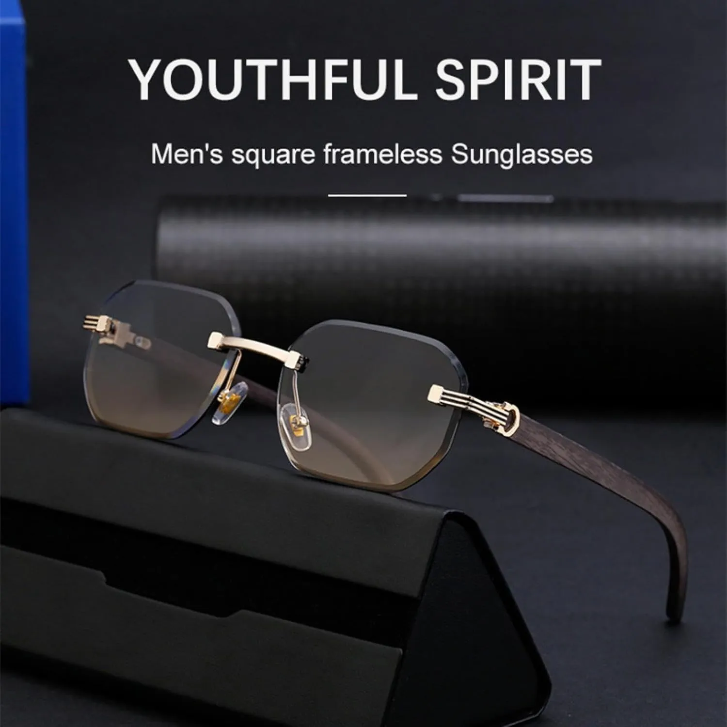 Vintage Rimless Sunglasses for Men Luxury Trendy Punk Uv400