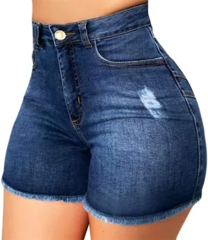 WABEOR High Waisted Jean Shorts Women Plus Size Stretchy Denim Shorts Casual Summer Skinny Hole Ripped Jeans Shorts