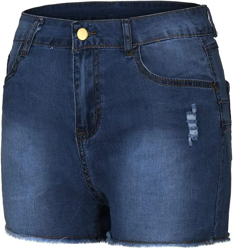 WABEOR High Waisted Jean Shorts Women Plus Size Stretchy Denim Shorts Casual Summer Skinny Hole Ripped Jeans Shorts