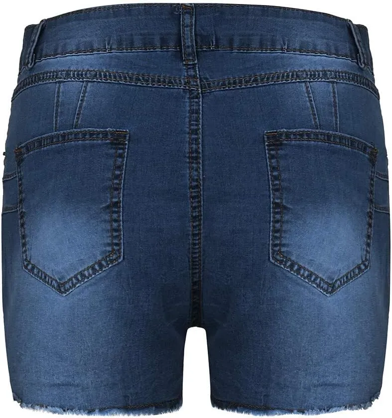 WABEOR High Waisted Jean Shorts Women Plus Size Stretchy Denim Shorts Casual Summer Skinny Hole Ripped Jeans Shorts