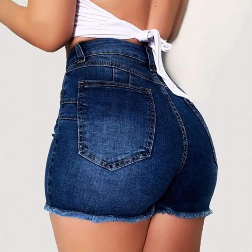 WABEOR High Waisted Jean Shorts Women Plus Size Stretchy Denim Shorts Casual Summer Skinny Hole Ripped Jeans Shorts