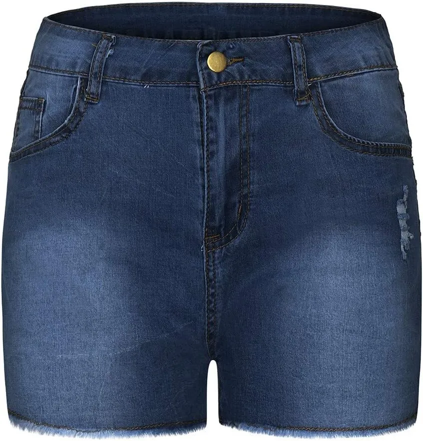WABEOR High Waisted Jean Shorts Women Plus Size Stretchy Denim Shorts Casual Summer Skinny Hole Ripped Jeans Shorts