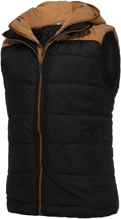 WENKOMG1 Mens Quilted Vest,Zip Up Hooded Waistcoat Warm Cozy Puffer Vest Solid Comfy Sleeveless Outerwear