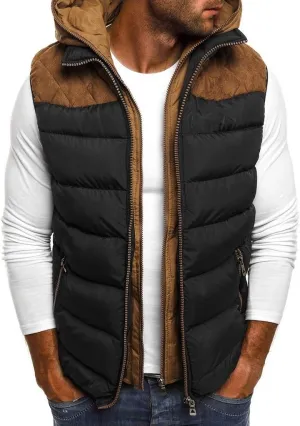 WENKOMG1 Mens Quilted Vest,Zip Up Hooded Waistcoat Warm Cozy Puffer Vest Solid Comfy Sleeveless Outerwear