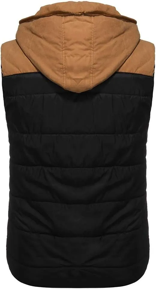 WENKOMG1 Mens Quilted Vest,Zip Up Hooded Waistcoat Warm Cozy Puffer Vest Solid Comfy Sleeveless Outerwear