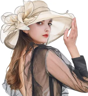 Wide Brim Organza Hat Dress Hat for Women Lady Tea Party Kentuck𝚢-Derby Church Wedding Cap Tea Hat