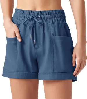 Willit Women's Linen Shorts Casual Summer Shorts High Waisted Comfy Pull On Shorts with Pockets 4"