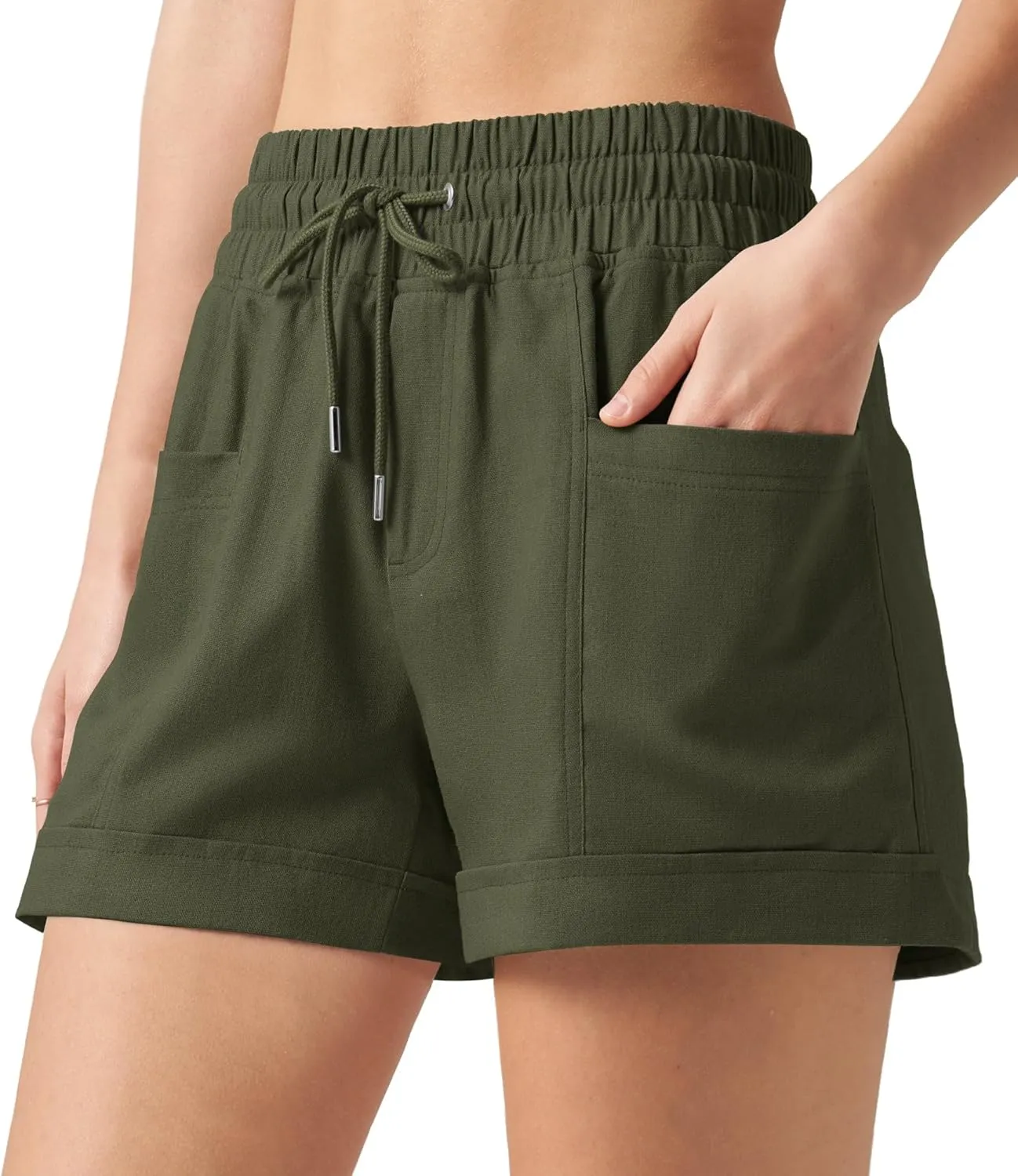 Willit Women's Linen Shorts Casual Summer Shorts High Waisted Comfy Pull On Shorts with Pockets 4"