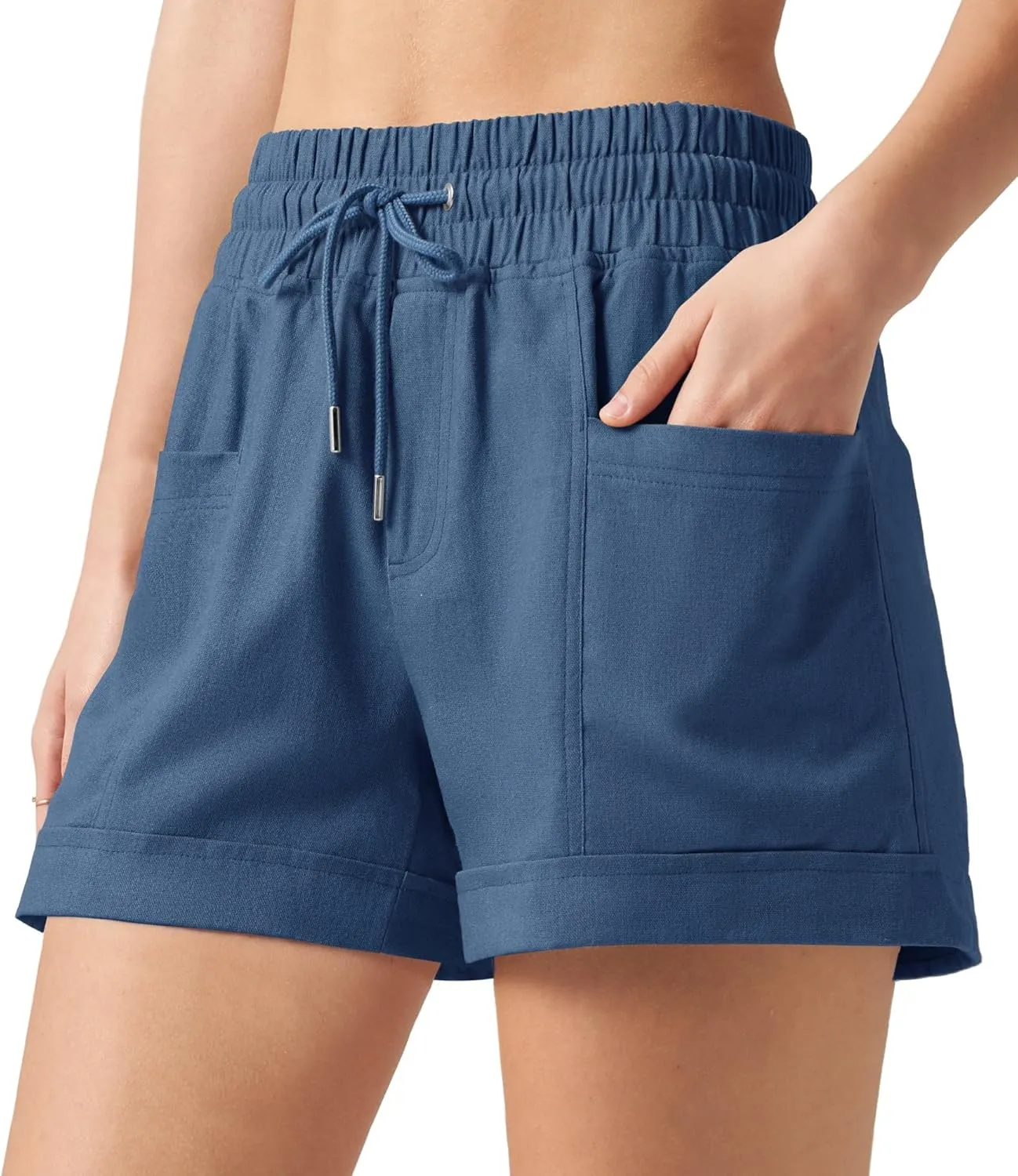 Willit Women's Linen Shorts Casual Summer Shorts High Waisted Comfy Pull On Shorts with Pockets 4"