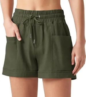 Willit Women's Linen Shorts Casual Summer Shorts High Waisted Comfy Pull On Shorts with Pockets 4"