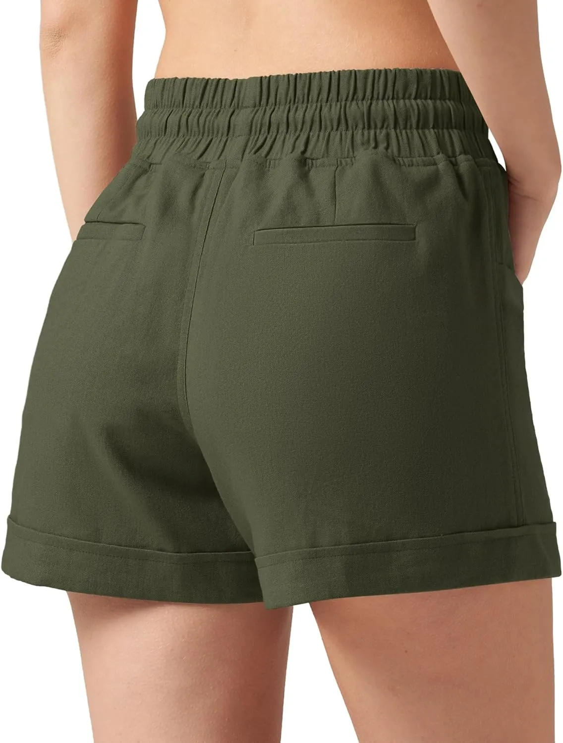 Willit Women's Linen Shorts Casual Summer Shorts High Waisted Comfy Pull On Shorts with Pockets 4"