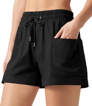 Willit Women's Linen Shorts Casual Summer Shorts High Waisted Comfy Pull On Shorts with Pockets 4"