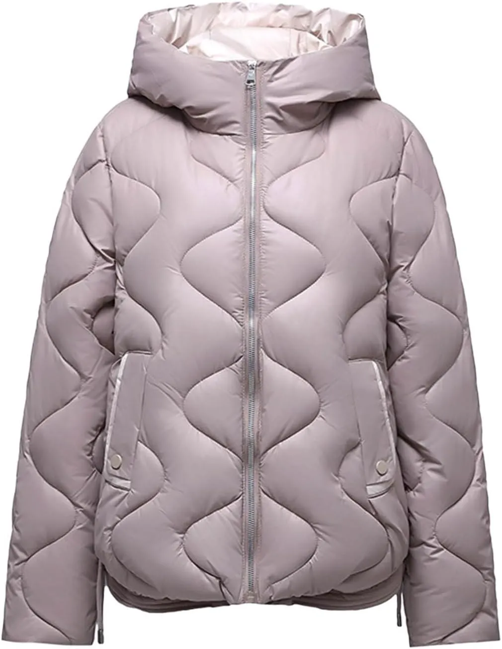Winter Coats for Women 2024 Quilted Long Sleeve Zip Hooded Short Down Jacket Coats Warm Baggy Lounge Puffer Outerwear