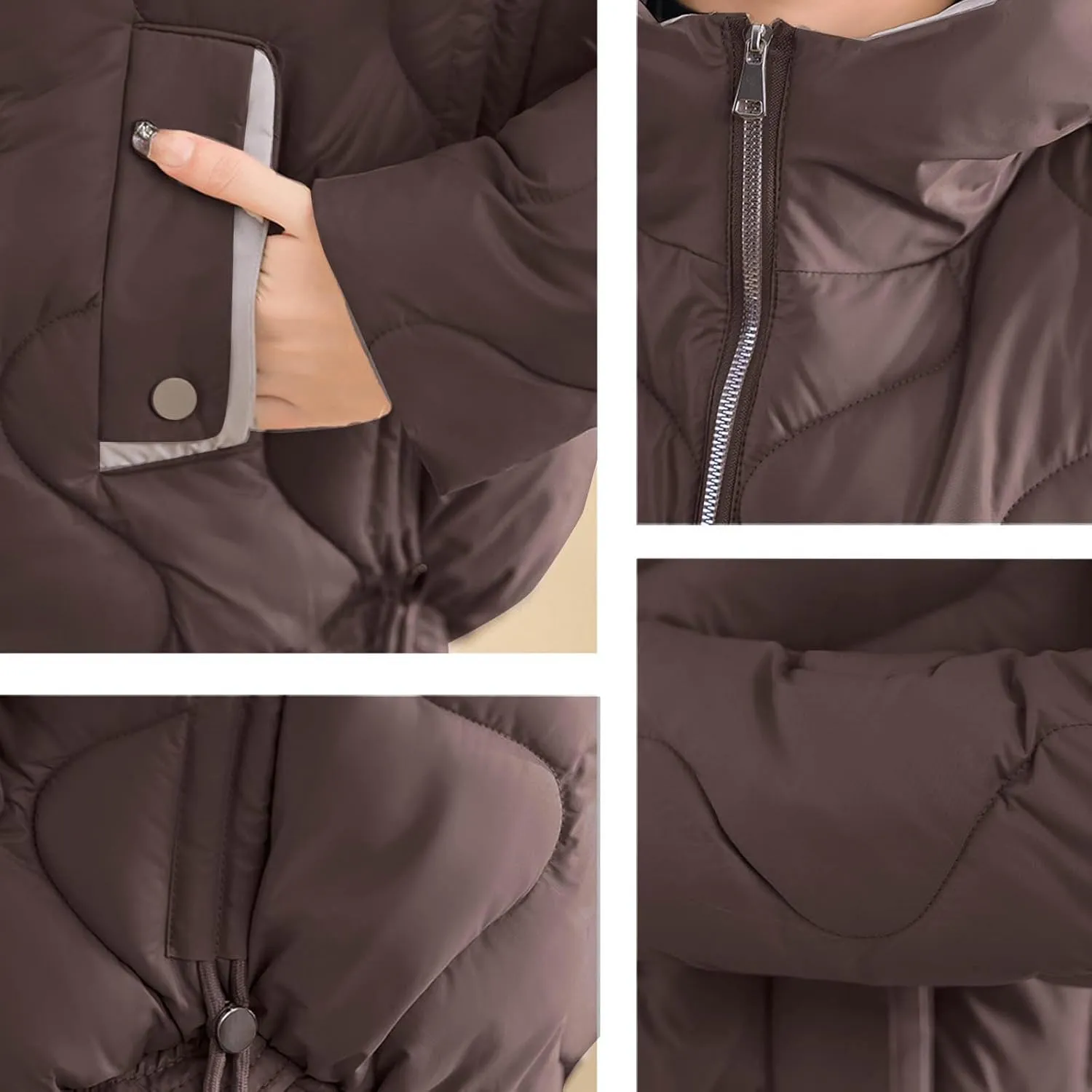 Winter Coats for Women 2024 Quilted Long Sleeve Zip Hooded Short Down Jacket Coats Warm Baggy Lounge Puffer Outerwear