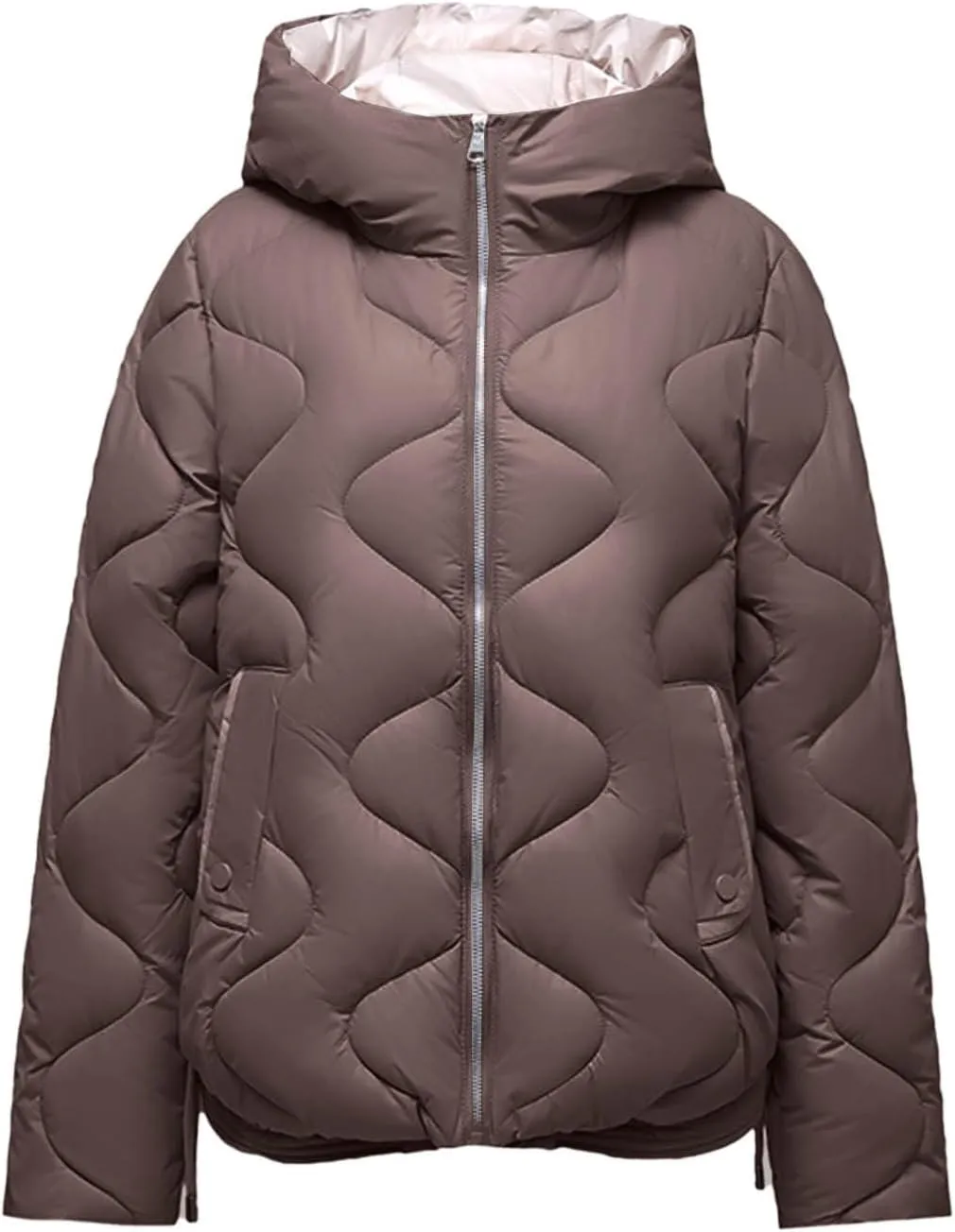 Winter Coats for Women 2024 Quilted Long Sleeve Zip Hooded Short Down Jacket Coats Warm Baggy Lounge Puffer Outerwear