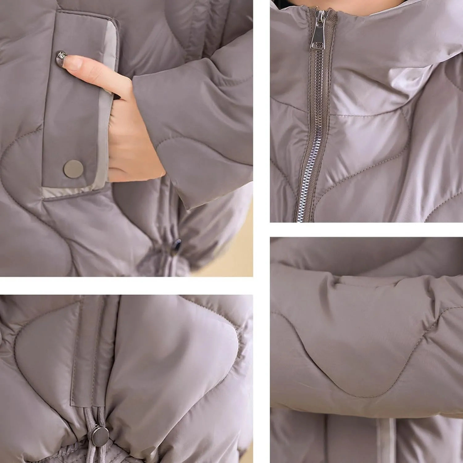 Winter Coats for Women 2024 Quilted Long Sleeve Zip Hooded Short Down Jacket Coats Warm Baggy Lounge Puffer Outerwear