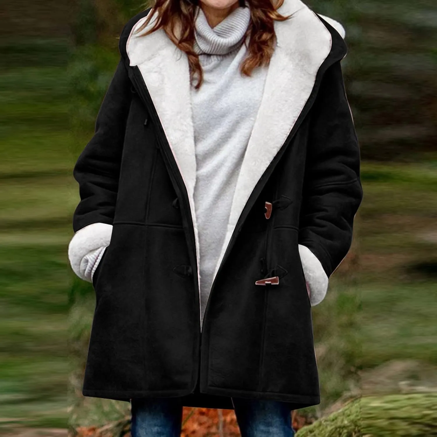 Winter Jackets for Women Warm Sherpa Fleece Lined Distressed Jackets Hooded Parka Faux Suede Pea Coat Outerwear