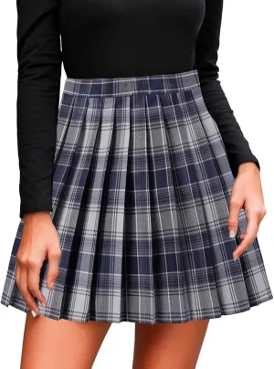 Woman Mini Skirts Women's Casual Plaid Print High Waist Pleated A Line Mini Skirt Fashion Teen Girls Cute Skirt
