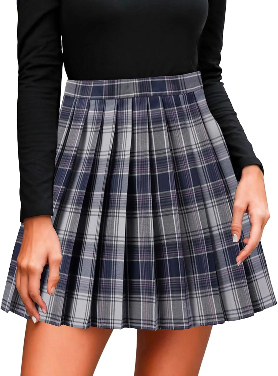 Woman Mini Skirts Women's Casual Plaid Print High Waist Pleated A Line Mini Skirt Fashion Teen Girls Cute Skirt