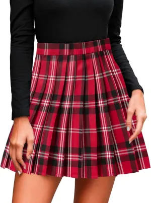 Woman Mini Skirts Women's Casual Plaid Print High Waist Pleated A Line Mini Skirt Fashion Teen Girls Cute Skirt